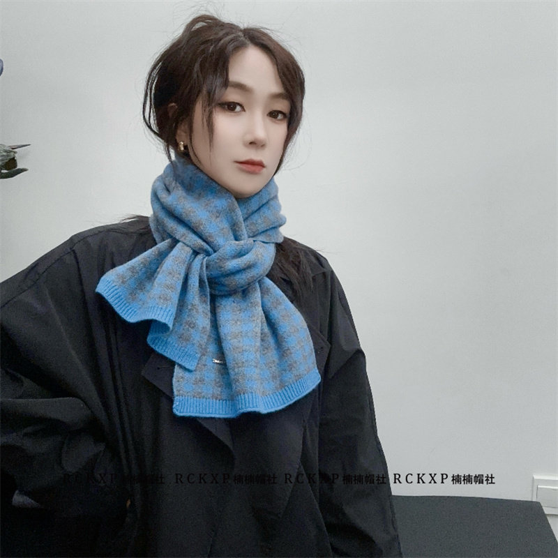 100%羊毛围巾女冬季格子气质优雅青年围脖休闲保暖护颈网红款ins
