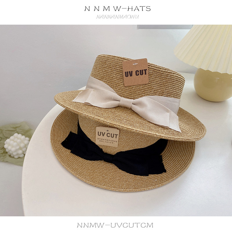 草帽女百搭韩版舒适纸草防晒帽子时尚小姐姐绑带蝴蝶结防风太阳帽