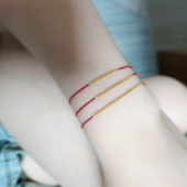 原创极细手工精编本命年红绳18k真金芝麻珠手绳脚绳闺蜜情侣礼物