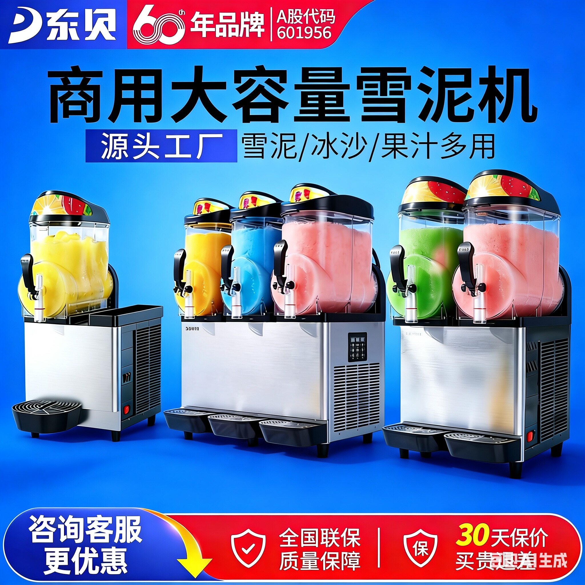 东贝三缸雪融机商用双缸雪泥机啤酒冷饮雪粒机冰沙机果汁机饮料机