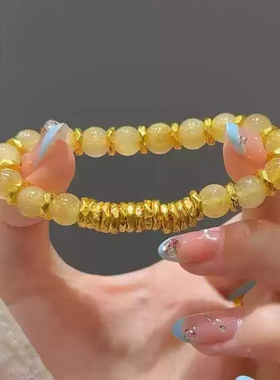 仿真黄金盘缠手串女黄水晶手链