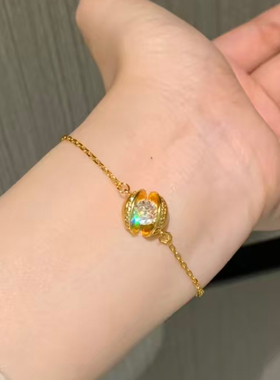 金色拉丝镶钻悬浮星球锆石项链女