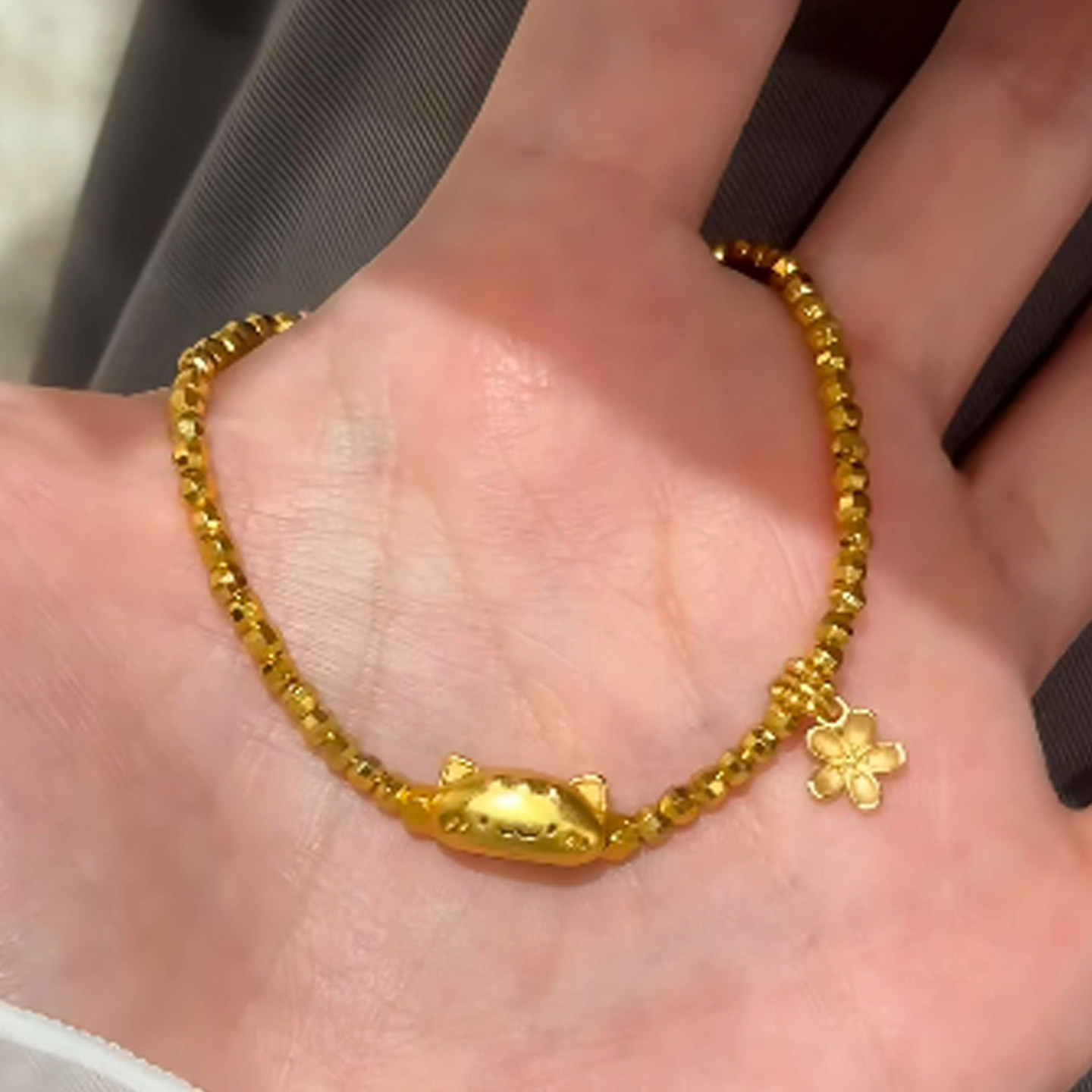 仿黄金法棍猫碎金子蹦迪珠手链女