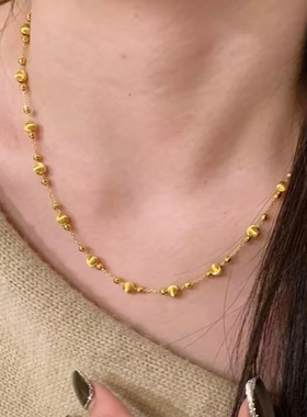 黄金色拉丝猫眼蹦迪珠项链女