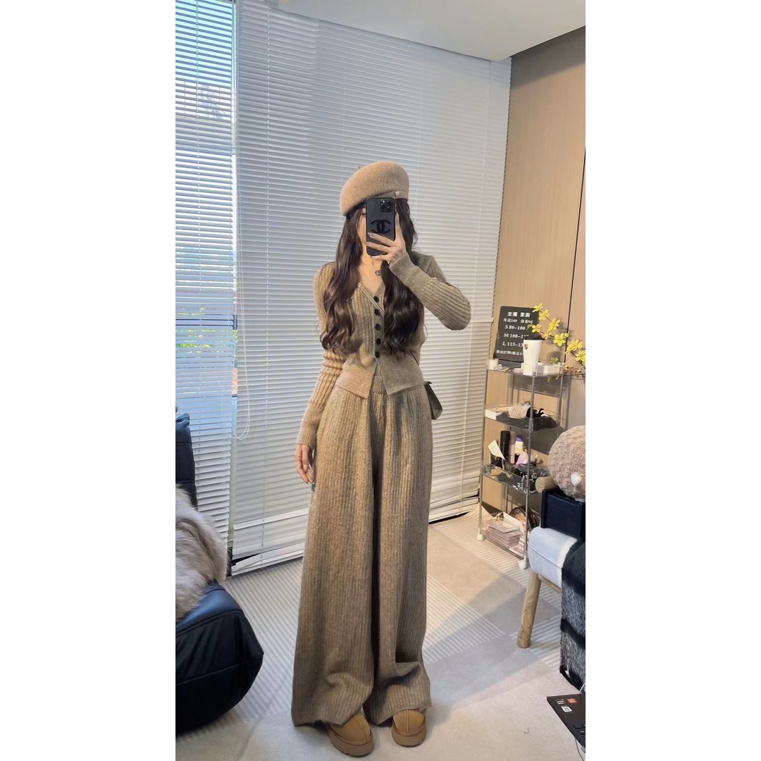 Moli定制留兰冰咖显瘦气质高腰休闲时尚收腰秋冬季套装ML052