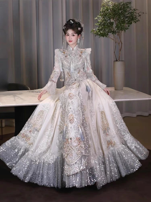 秀禾服婚服2026新款中式新娘小个子结婚婚礼银色敬酒服凤冠霞帔夏