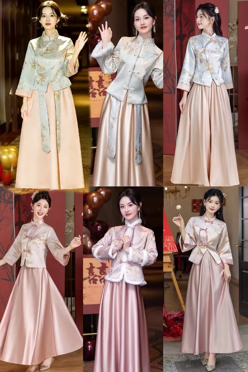 出租新中式伴娘服2025新款婚礼姐妹团粉色国风高级感长袖礼服裙冬,女装/女士精品,秀禾服,淘宝优惠券,粉丝福利购,淘宝优惠卷