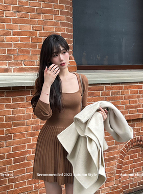 alwaysiris 媛鸢/「瘦瘦系列」芭蕾针织裙2023aw方领百褶连衣裙