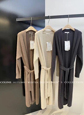 coline 广州uus2022年冬新款时尚ins风浣熊绒浴袍款羊毛长款开衫