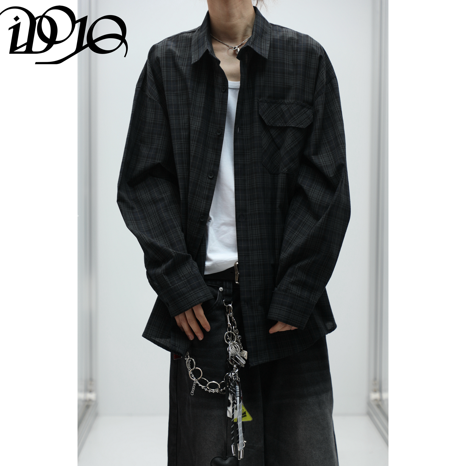 iDojo*春季新款日系色织格子衬衫男女宽松复古cityboy衬衣外套