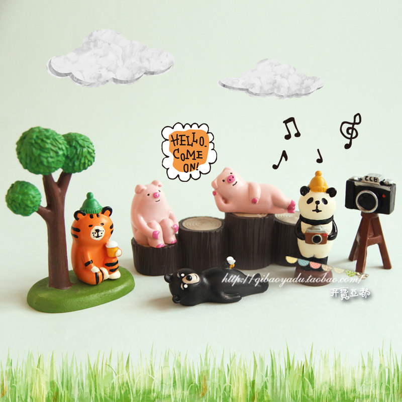 日式风老虎树脂手办公仔摆件