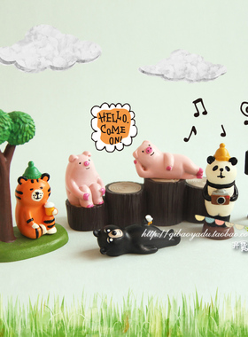 日式风老虎树脂手办公仔摆件