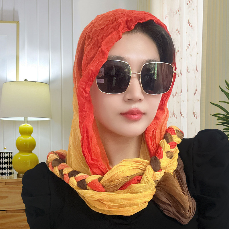 手工编织棉麻发辫子头巾围巾女包头时尚百搭春秋冬季保暖两用围脖
