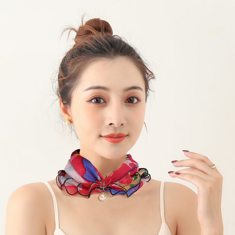 亮丝吊坠丝巾发带女百搭春秋冬花朵时尚款护颈防晒围脖脖套批 发