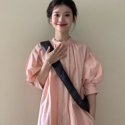粉色衬衫连衣裙女春季2025新款