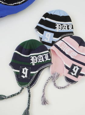 自主PAL 25FW复古字母军团三色针织手工流苏护耳帽保暖街头氛围感