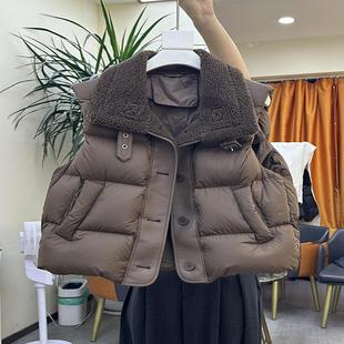 羽绒棉服马甲女拼接羊羔毛坎肩背心马夹外套 秋冬新款 大码 女装