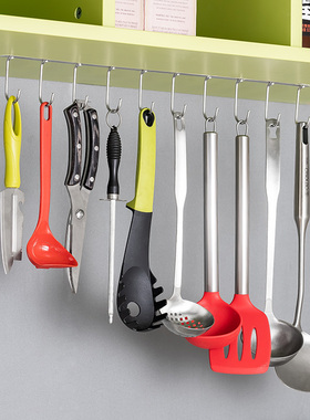 不锈钢厨房置物架免钉挂钩橱柜吊柜底下挂勾家用创意壁挂排钩墙勾