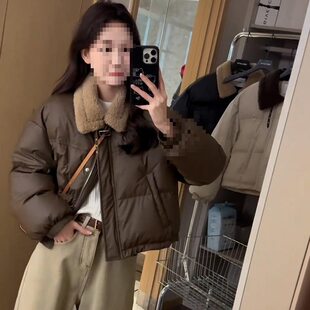 今年流行的冬装女复古拼接加棉加厚服外套小个子短款棉袄上衣