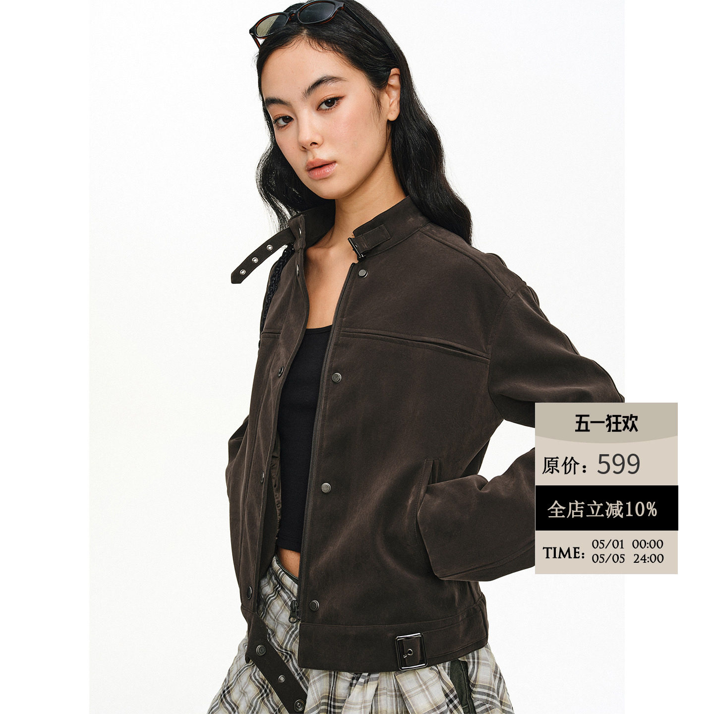 LIMPIDOCULUS 女款天鹅绒皮质质感pu皮衣立领夹克