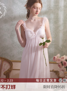 RoseTree吊带睡裙女士夏季法式蕾丝性感宫廷风睡衣2025新款带胸垫