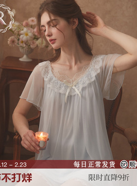 RoseTree公主睡衣女款夏季薄款短袖蕾丝宫廷风家居服套装2025新款