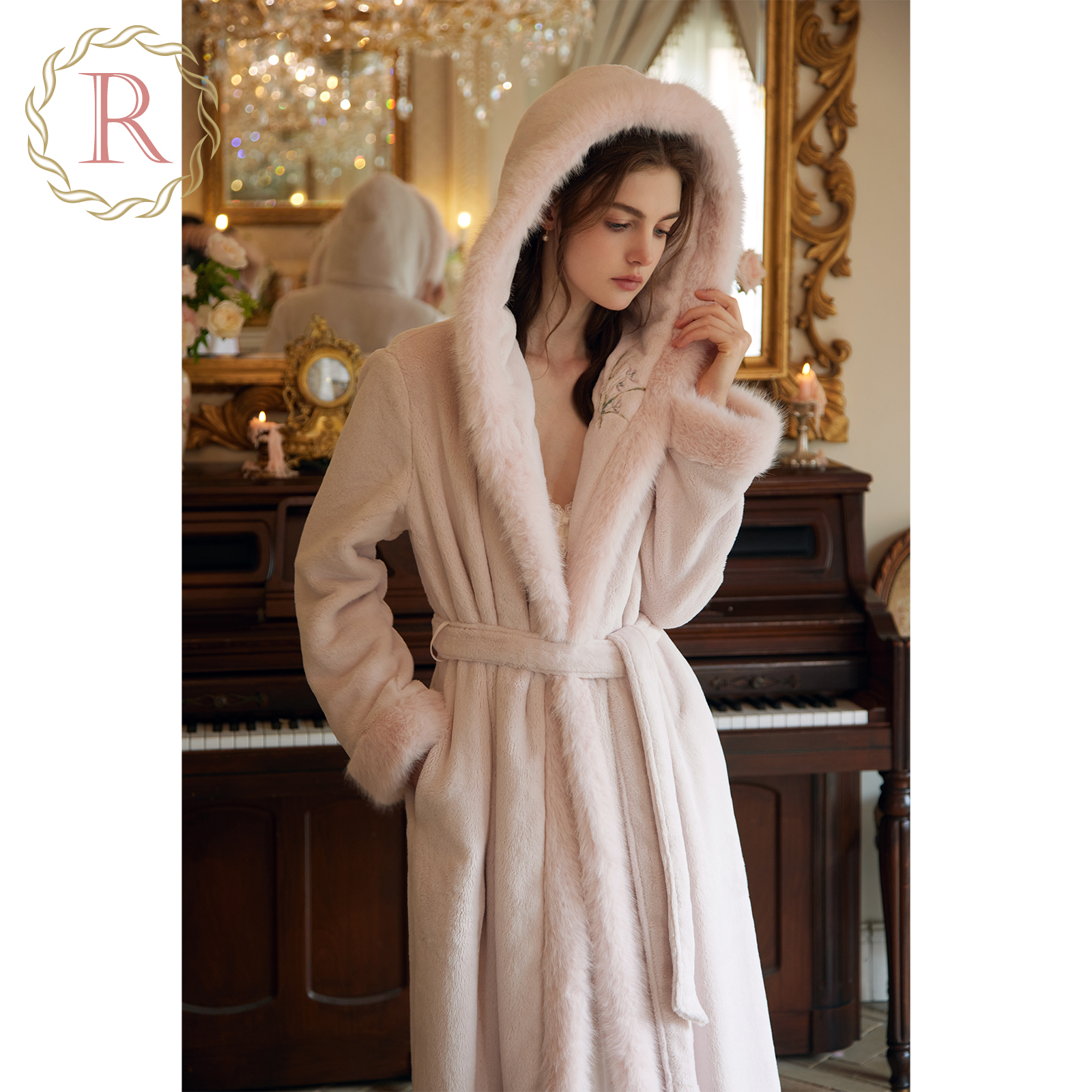 RoseTree新中式国风连帽加绒睡袍