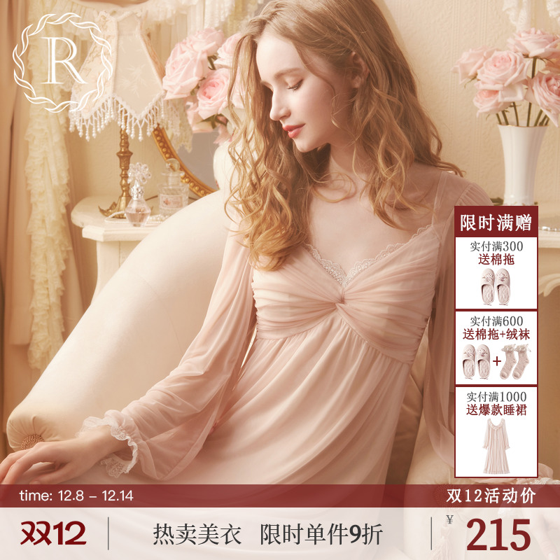 rosetree性感睡裙长袖蕾丝