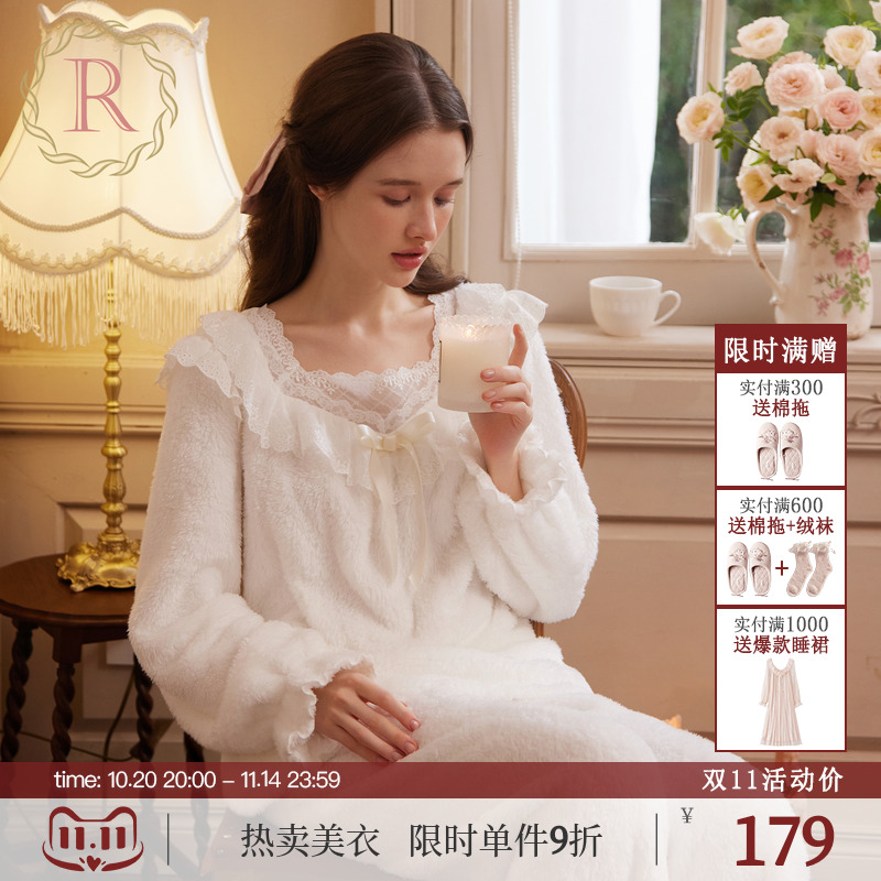 RoseTree少女花边法兰绒套头套装