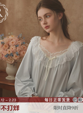 RoseTree宫廷风睡裙女春秋季长袖长款法式高级感蕾丝睡衣2026新款