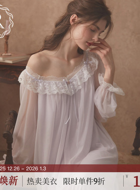 RoseTree宫廷风睡裙女士春秋季长袖法式蕾丝性感公主睡衣2025新款