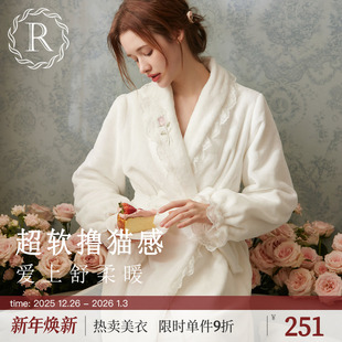 法兰绒少女公主加绒保暖睡衣 长款 RoseTree珊瑚绒睡袍女冬季 法式