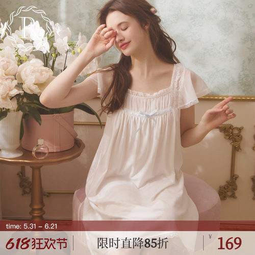 RoseTree复古甜美假两件纯棉睡裙