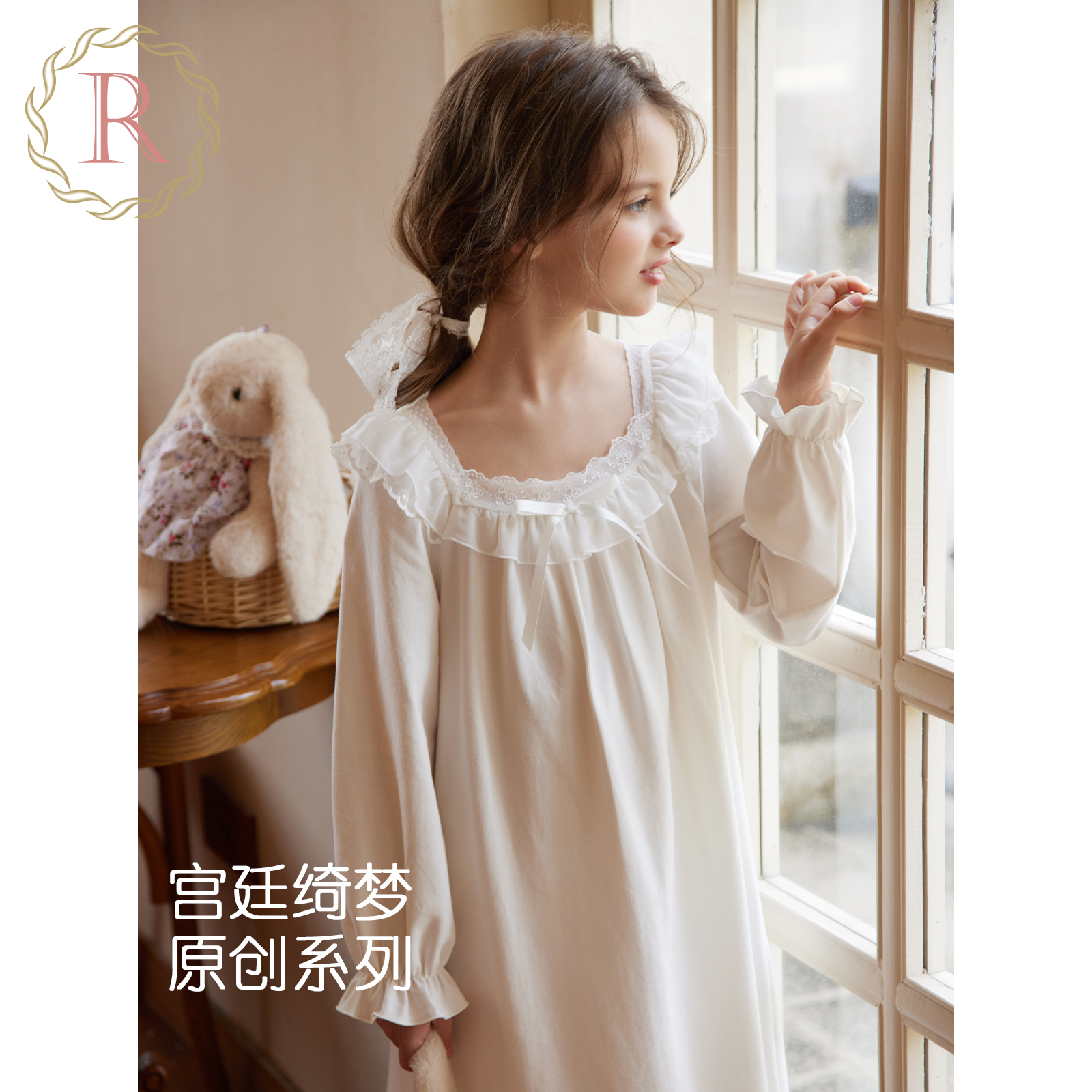 女童法式公主宫廷风家居小白裙