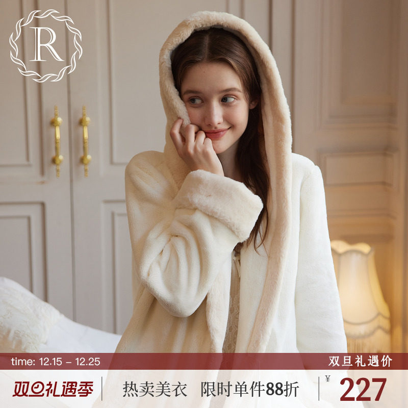 高级感气质连帽法兰绒睡袍