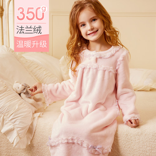 rosetree秋冬珊瑚绒公主女孩睡裙