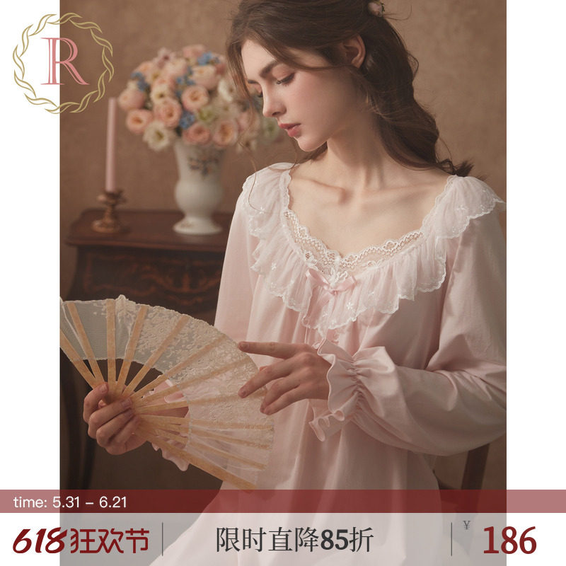 RoseTree宫廷风睡裙女长袖长款春秋季蕾丝性感法式睡衣2026新款