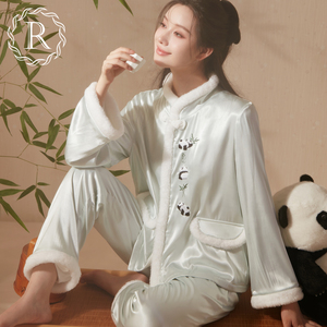 RoseTree国风熊猫刺绣睡衣套装