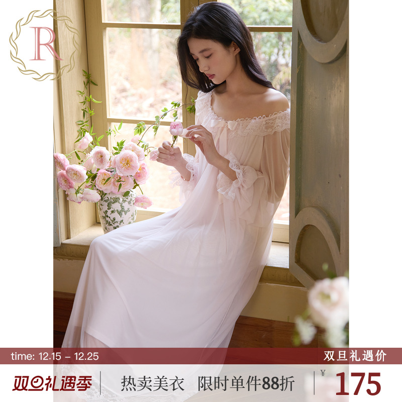 Rosetree甜美公主风网纱长袖睡裙