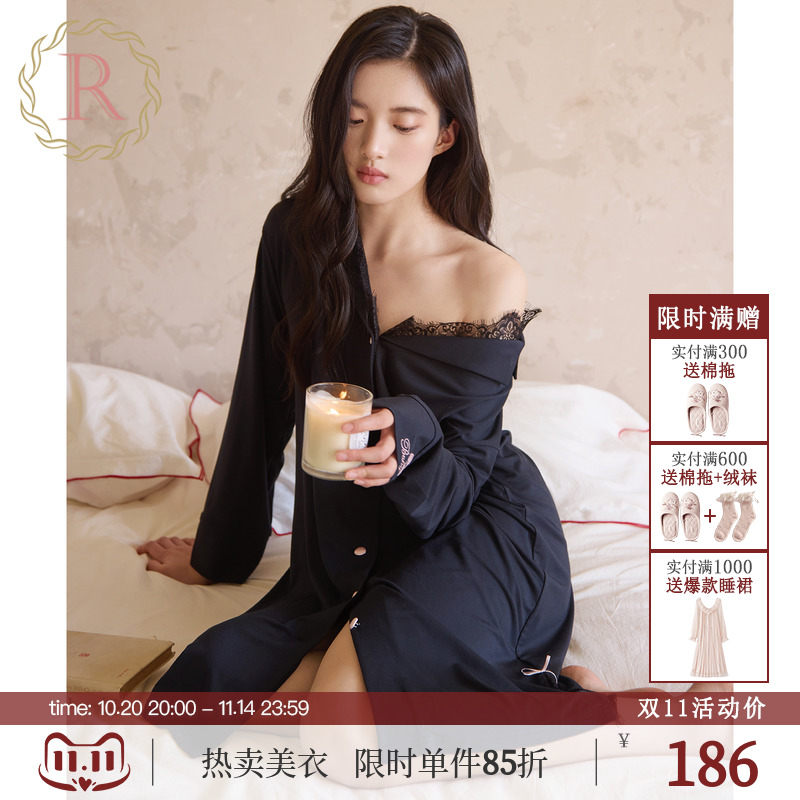 RoseTree男友风睫毛蕾丝法式睡裙