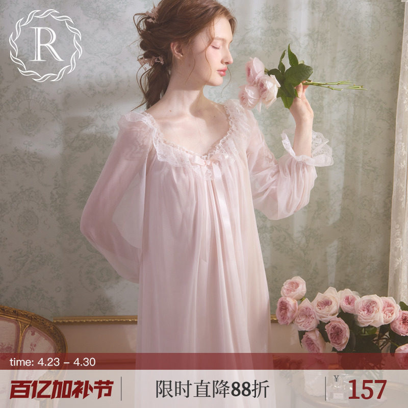 RoseTree冰丝睡裙女春秋长袖蕾丝性感宫廷公主纯欲睡衣2026新款夏