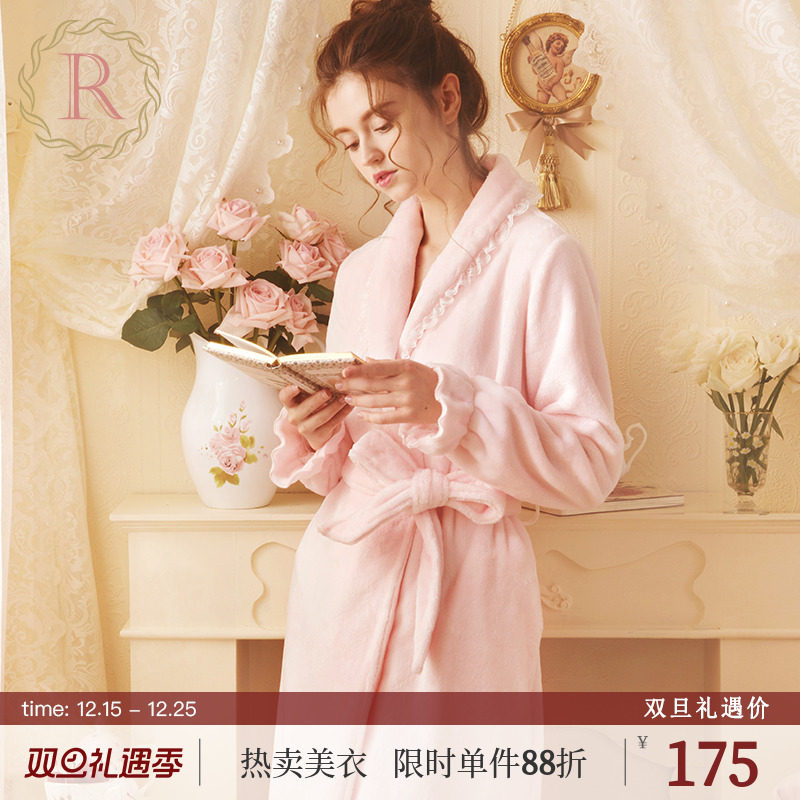 RoseTree珊瑚绒睡袍女秋冬季加厚长款浴袍浴衣宫廷公主风法式睡衣