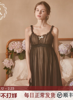 RoseTree吊带睡裙女款夏季黑色蕾丝公主性感纯欲风睡衣带胸垫夏天