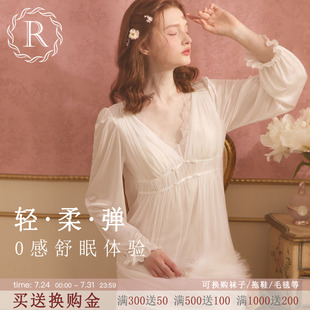 公主风V领冰丝睡衣裙带胸垫 RoseTree宫廷睡裙女款 春秋季 长袖 法式