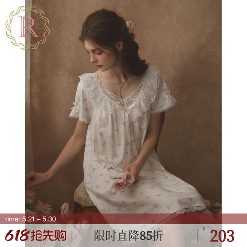 复古甜美少女公主碎花睡裙