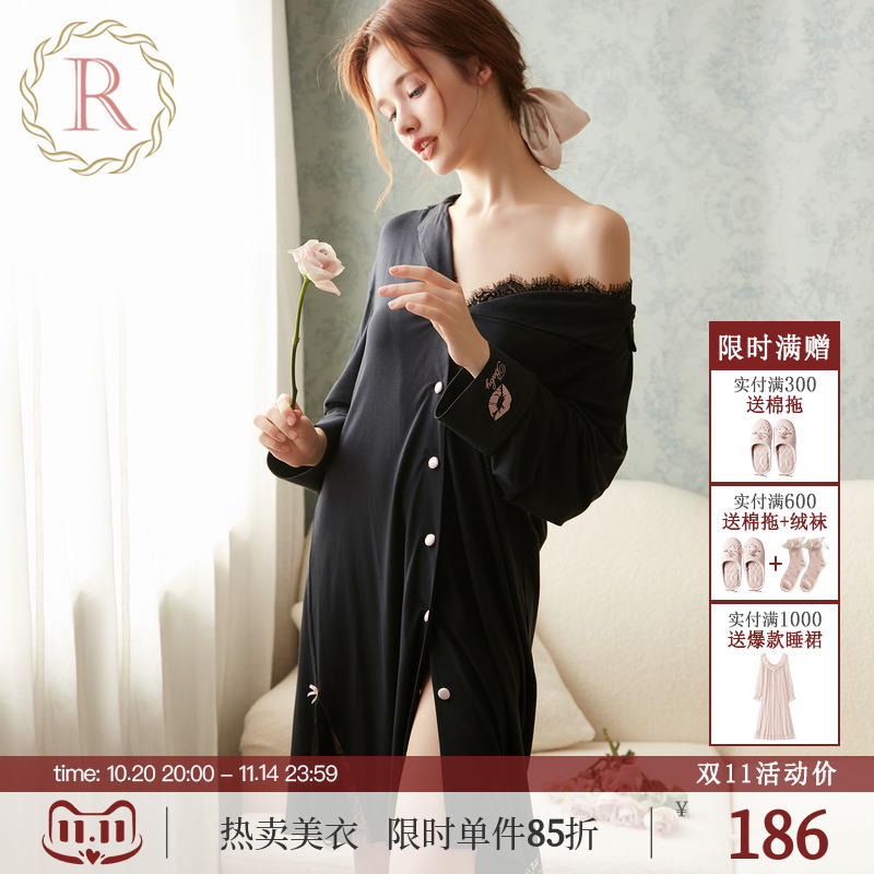 RoseTree男友风睫毛蕾丝法式睡裙
