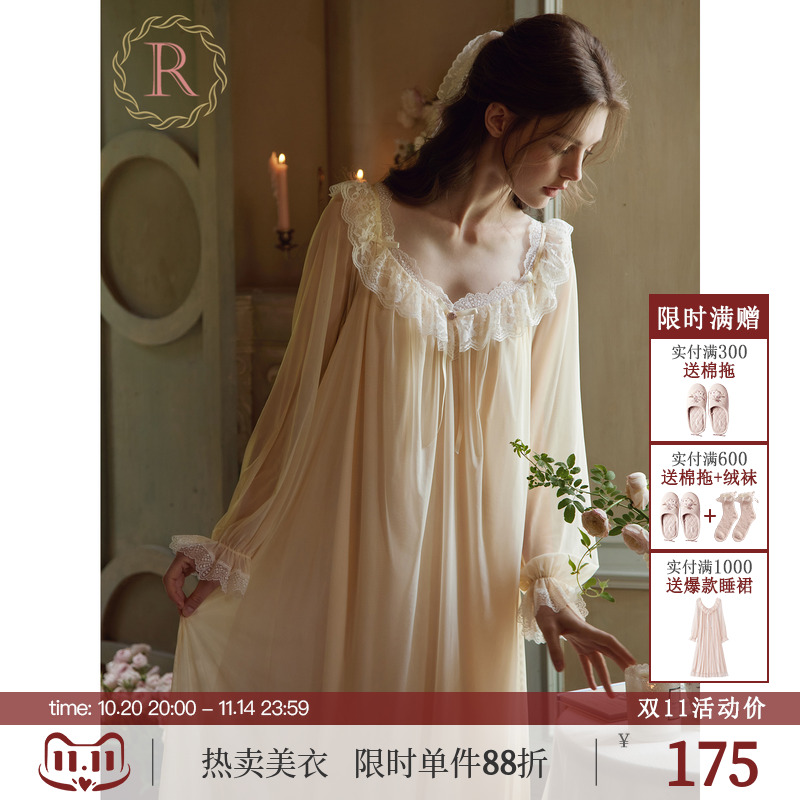 RoseTree宫廷风柔纱睡裙长袖睡裙