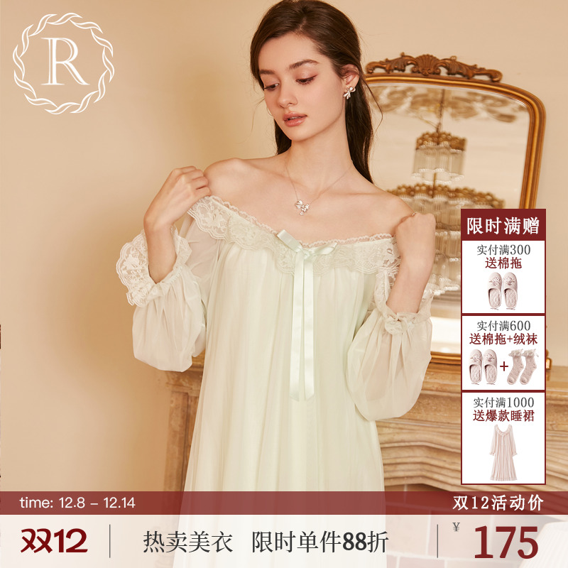 RoseTree甜美公主风网纱长袖睡裙