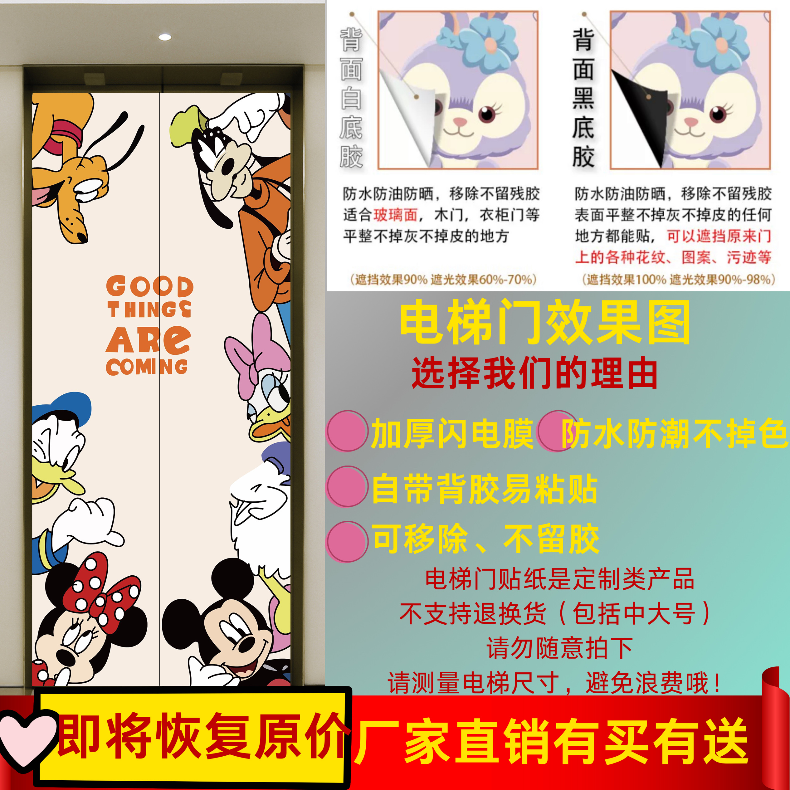 米奇电梯门贴(新款闪点膜)加厚自粘防水防刮磨砂抖音小红书推荐