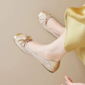 平底芭蕾单鞋 女鞋 女夏季 法式 2025新款 软底一脚蹬蛋卷大码 奶奶鞋